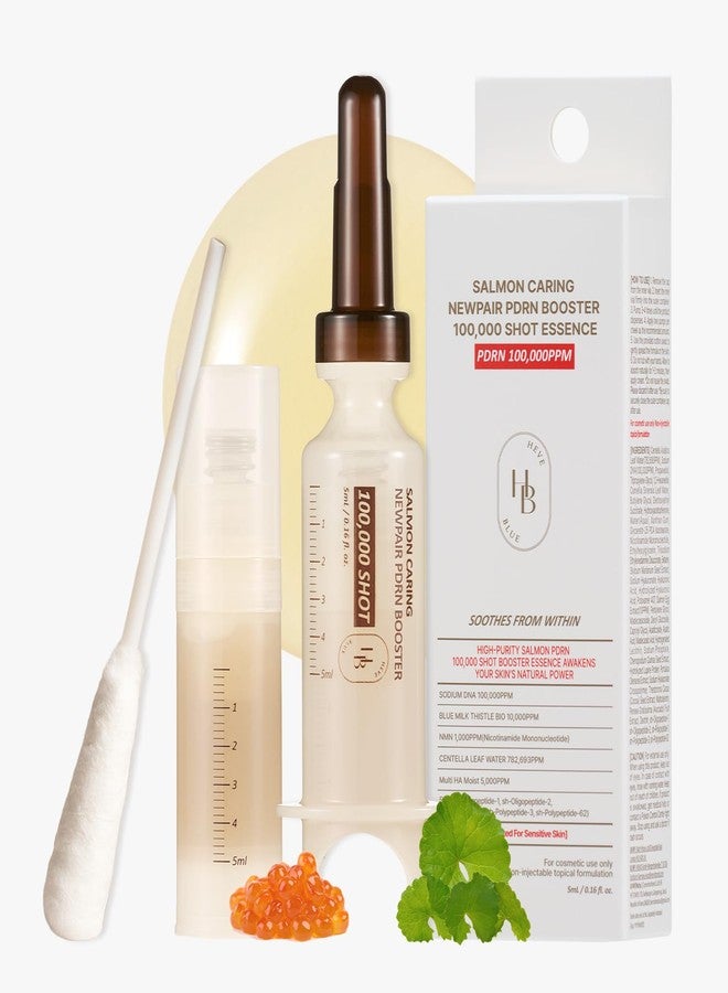 HEVEBLUE Salmon Caring Centella New Pair PDRN Booster 100,000 Shot Essence (1ea) - Salmon PDRN, Restore and Rejuvenate, Refine Skin Texture, Low Irritation, Korean Skincare, K-Beauty - Image 1